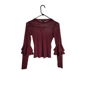 Forever 21 Burgundy Shimmer Mesh Ruffle Sleeve Top Womens S
